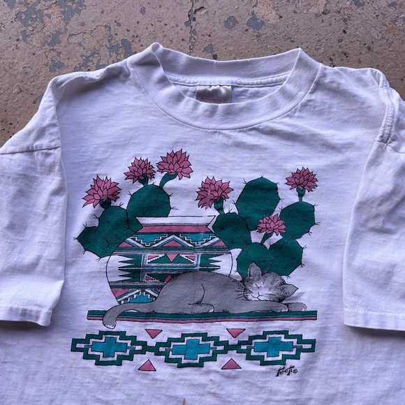 Power-T Other - Vintage Power-T Cat Cactus T Shirt White XL Southwestern Graphic Desert USA Made